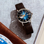 Load image into Gallery viewer, Aerojet Classic – Blue Sunray Dial with Leather Strap