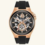 Load image into Gallery viewer, Bulova automatic watch with stainless steel case and black dial, showcasing the classic timepiece design.