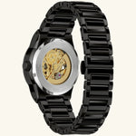 Load image into Gallery viewer, Bulova Millennia modern watch with sleek stainless steel case and black leather strap, showcasing minimalist design and silver dial.
