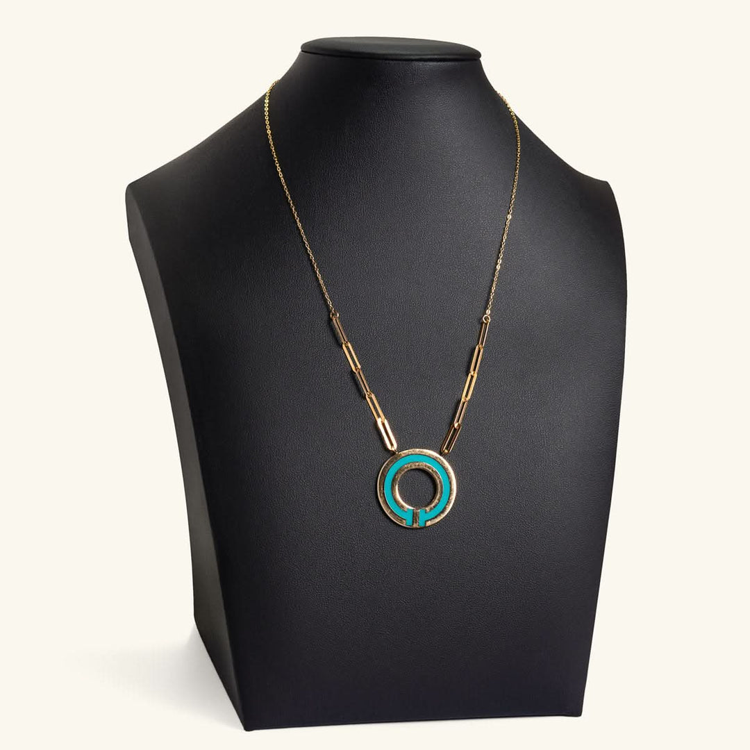 Gold & Turquoise Circle Pendant Necklace