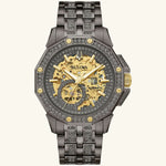 Load image into Gallery viewer, Bulova Octava Crystal watch with a sleek gray dial and stainless steel band, showcasing elegant design and precise timekeeping.