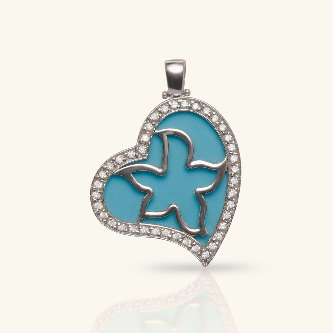 White Gold Turquoise Heart Pendant