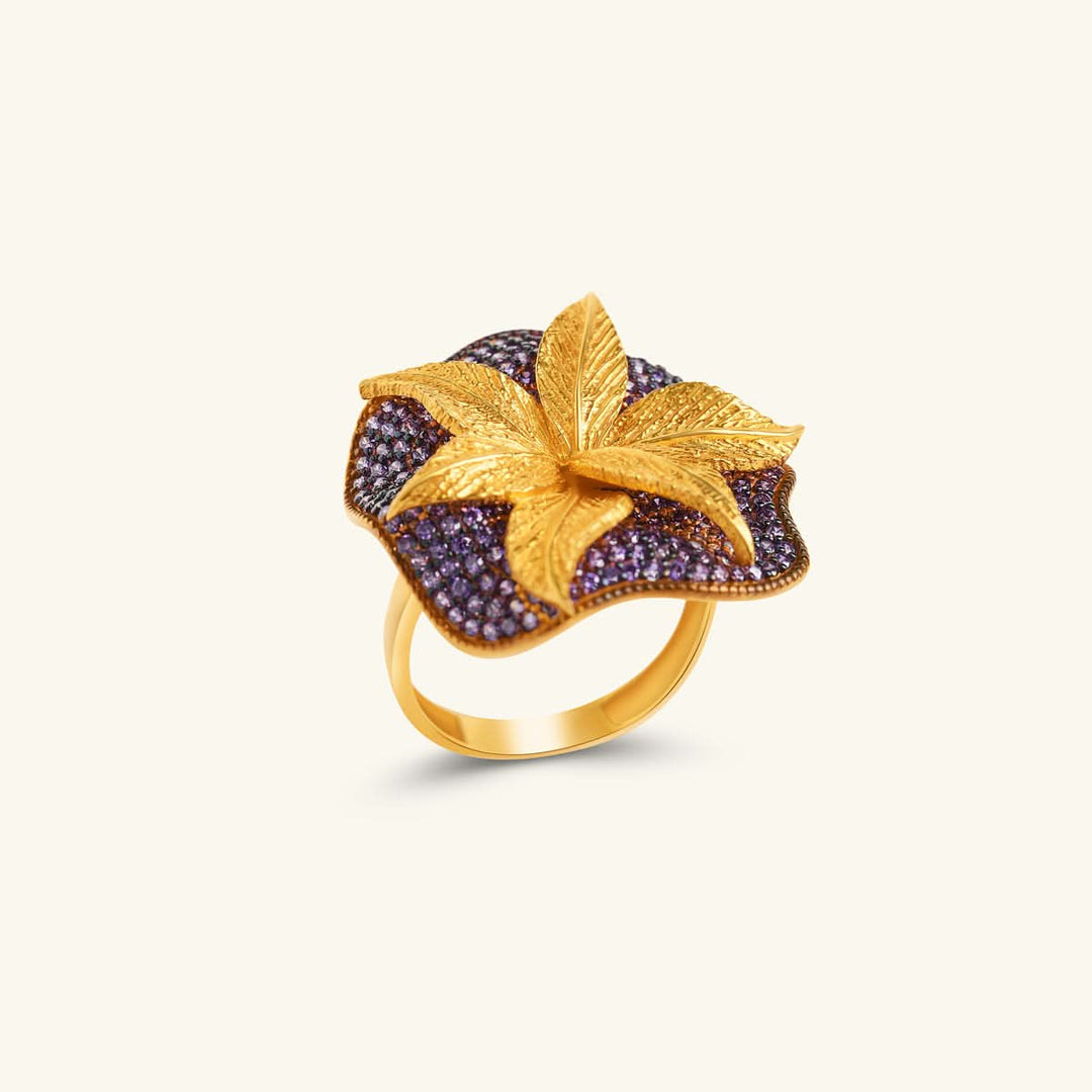 Golden Bloom Amethyst Ring