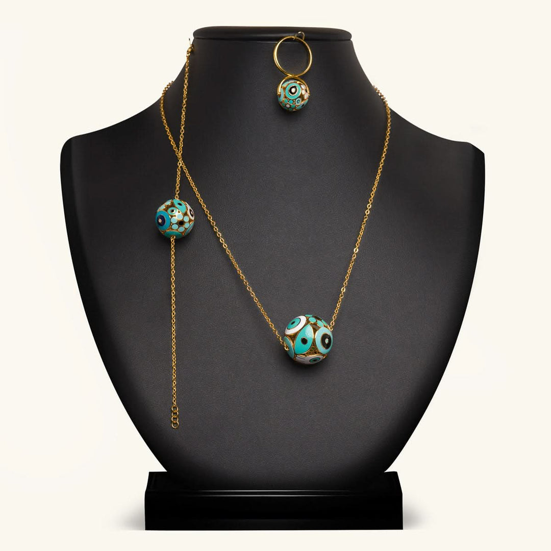 Mystic Gaze 21K Gold Enamel Eye Jewelry Set