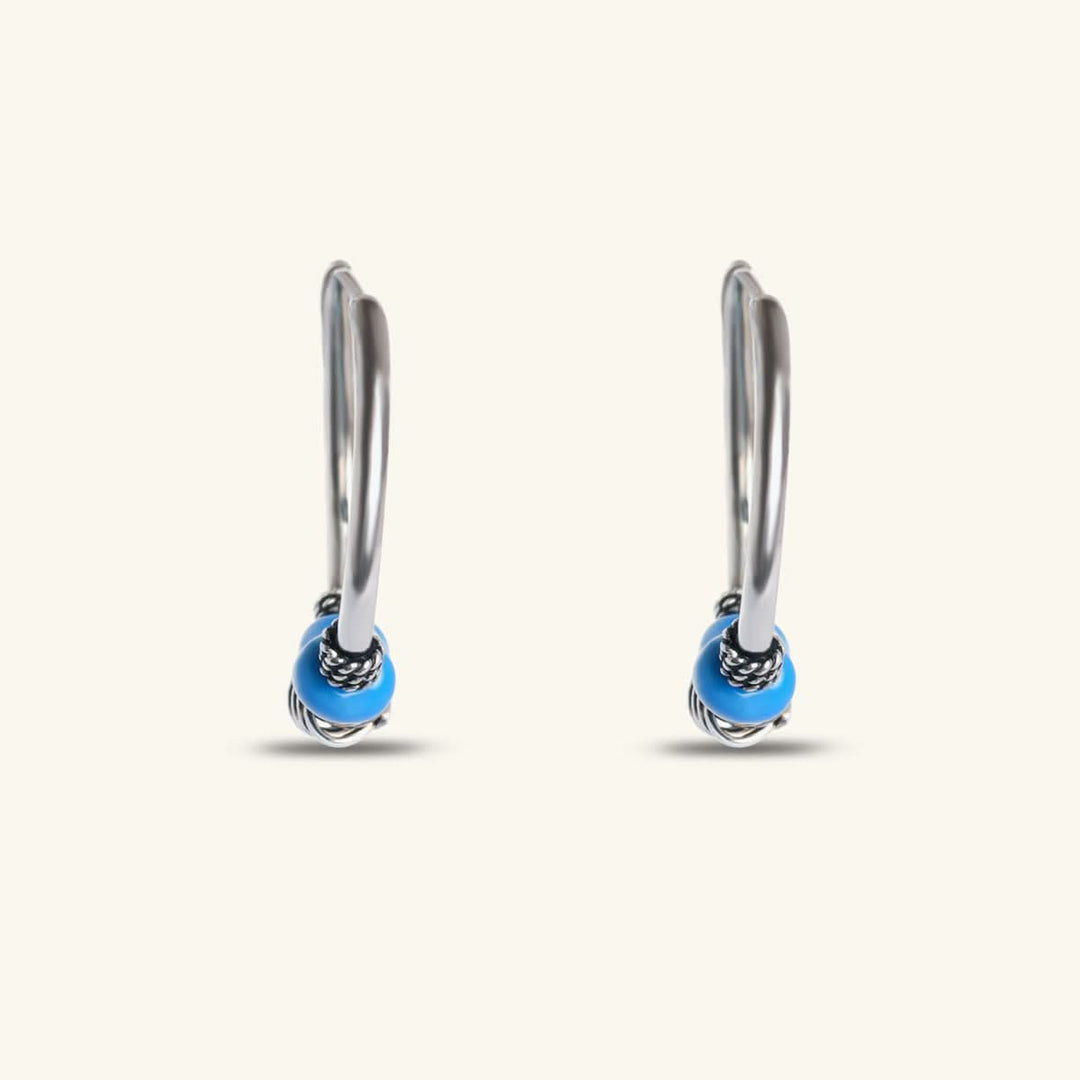 Minimalist Silver Hoops with Turquoise Bead