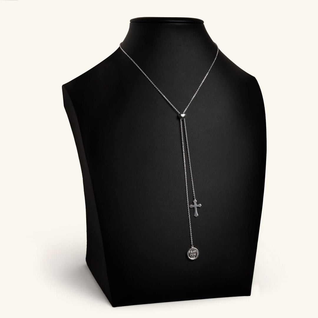 Pray For Us Necklace with Cross & Pendant