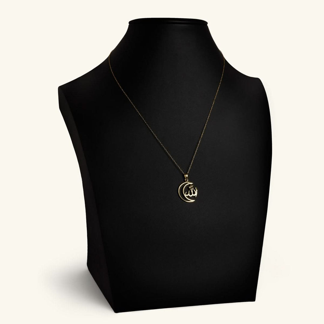 Gold-Dipped Crescent Allah Pendant Necklace