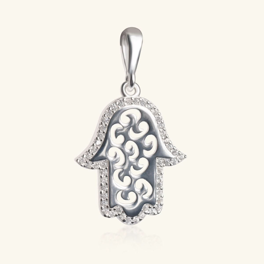 Elegant Openwork Hamsa Charm with Crystals