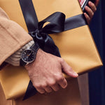 Load image into Gallery viewer, Bulova Summer Wind Frank Sinatra watch with black dial, stainless steel case, and classic design.