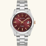 Load image into Gallery viewer, Bulova Surveyor automatic watch with rose gold case and red dial, showcasing elegant design and precise timekeeping.