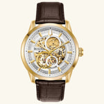 Load image into Gallery viewer, Sutton Classic – Gold Skeleton, Leather Strap