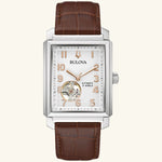 Load image into Gallery viewer, Bulova Sutton Classic watch with silver dial and brown leather strap, showcasing a stylish and elegant timepiece.