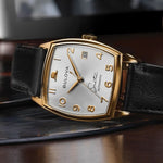 Load image into Gallery viewer, Bulova Young at Heart Frank Sinatra watch with silver dial and leather strap, showcasing a classic timepiece design.