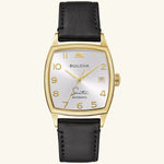 Load image into Gallery viewer, Bulova Young at Heart Frank Sinatra watch with silver dial and leather strap, stylish men's timepiece.