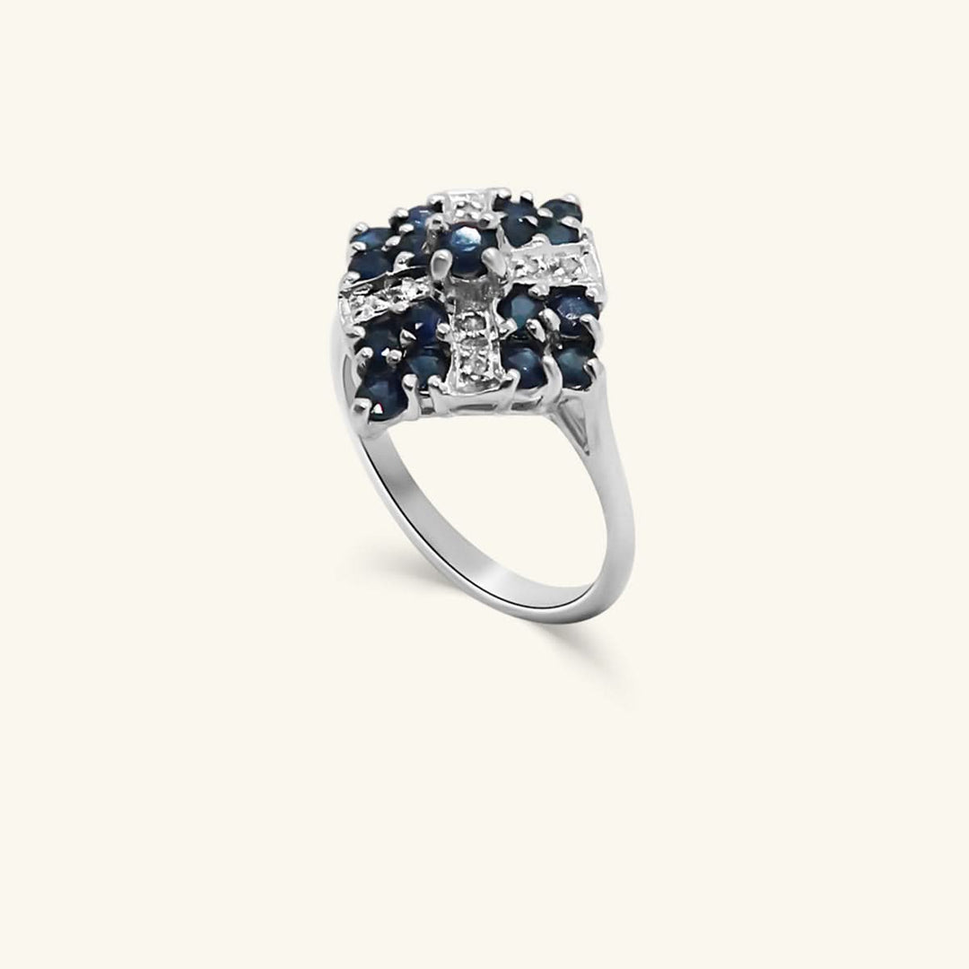 10K Blue Sapphire & Diamond Cluster Ring
