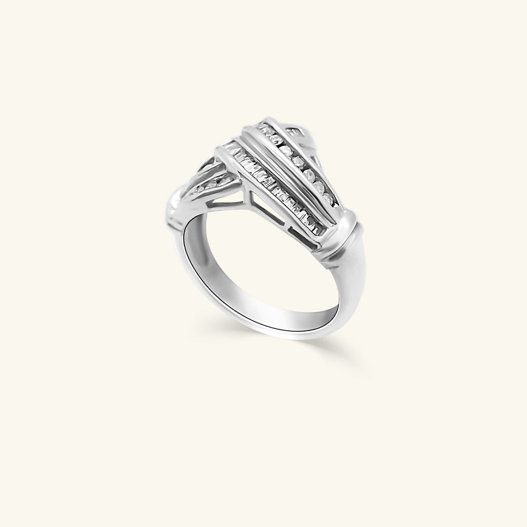 10K Diamond Baguette Crossover Statement Ring