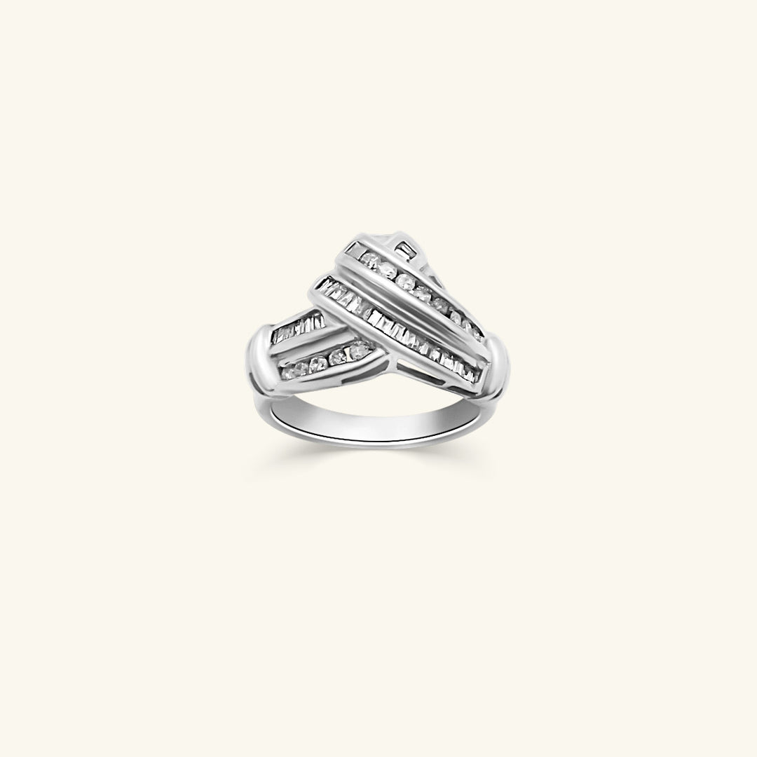 10K Diamond Baguette Crossover Statement Ring