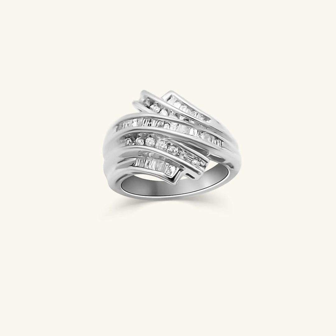 10K Diamond Baguette Crossover Statement Ring
