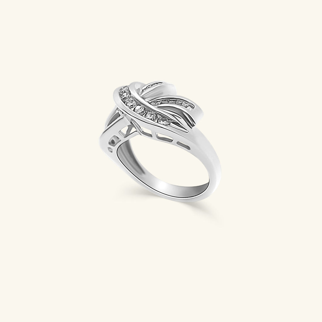 10K Diamond Baguette Swirl Crossover Ring