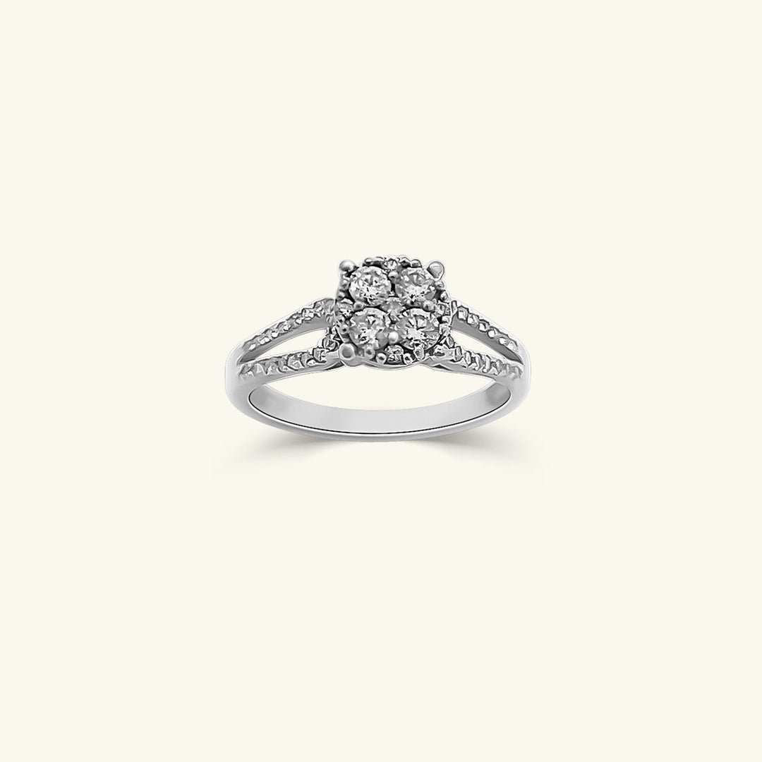 10K Diamond Cluster Halo Split Shank Ring