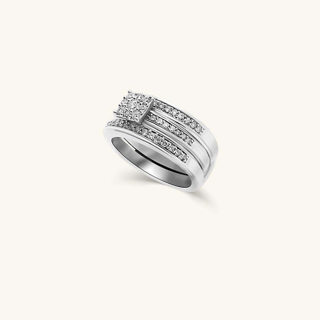 10K Diamond Cluster Triple Band Ring