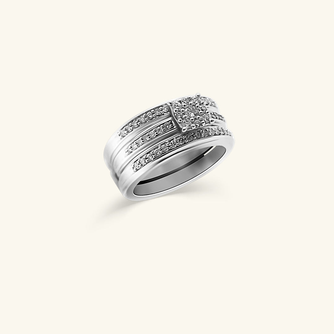 10K Diamond Cluster Triple Band Ring