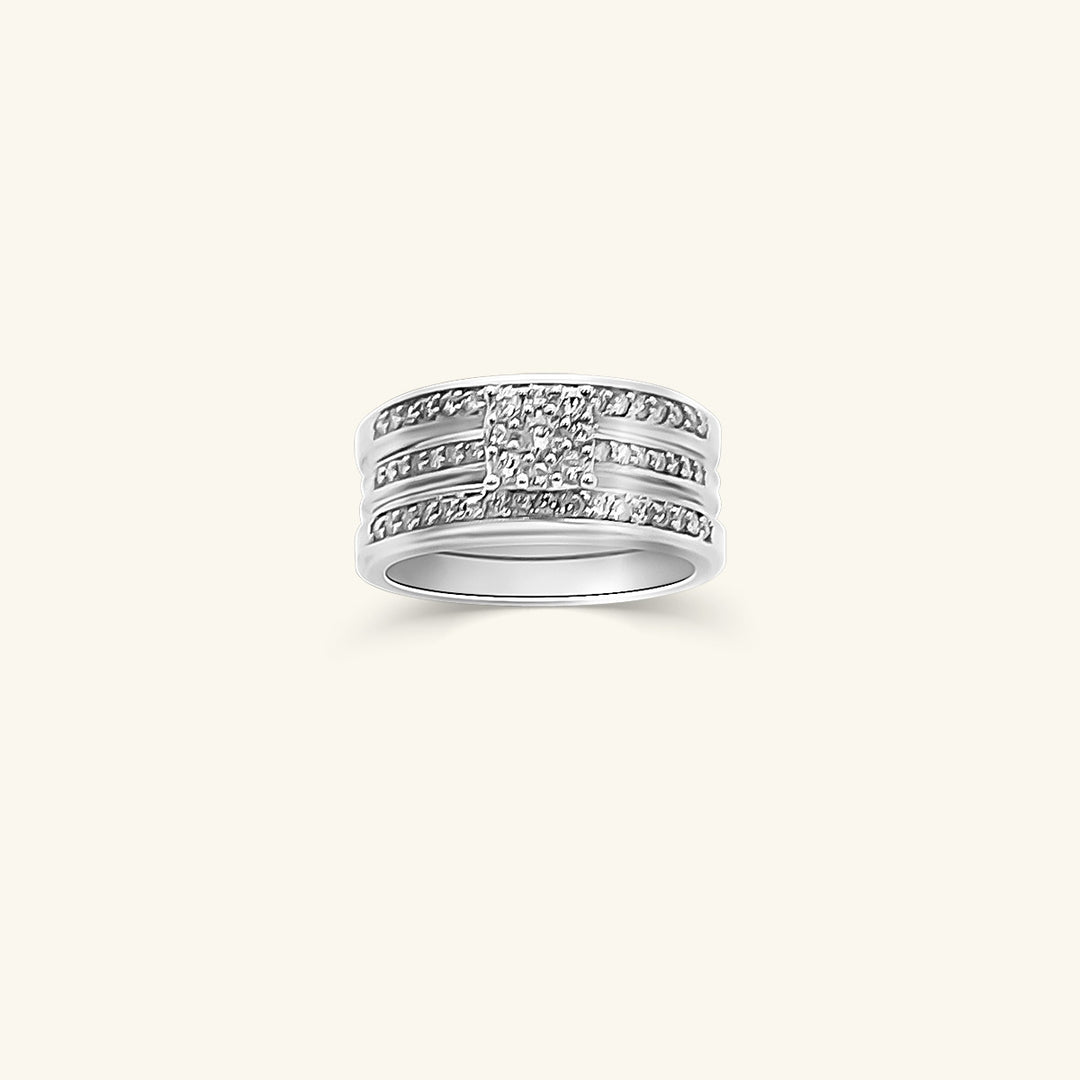 10K Diamond Cluster Triple Band Ring