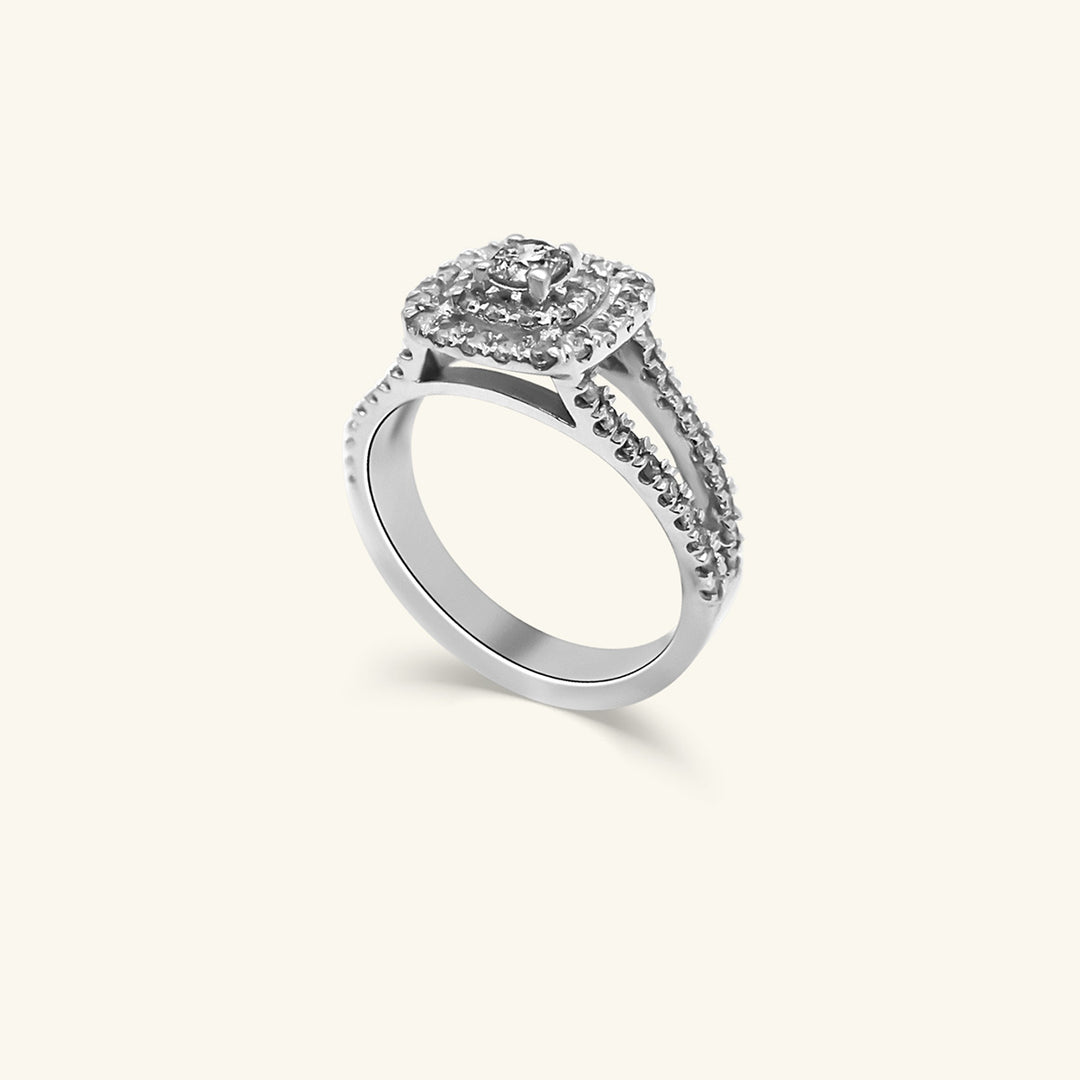 10K Diamond Double Halo Split Shank Ring