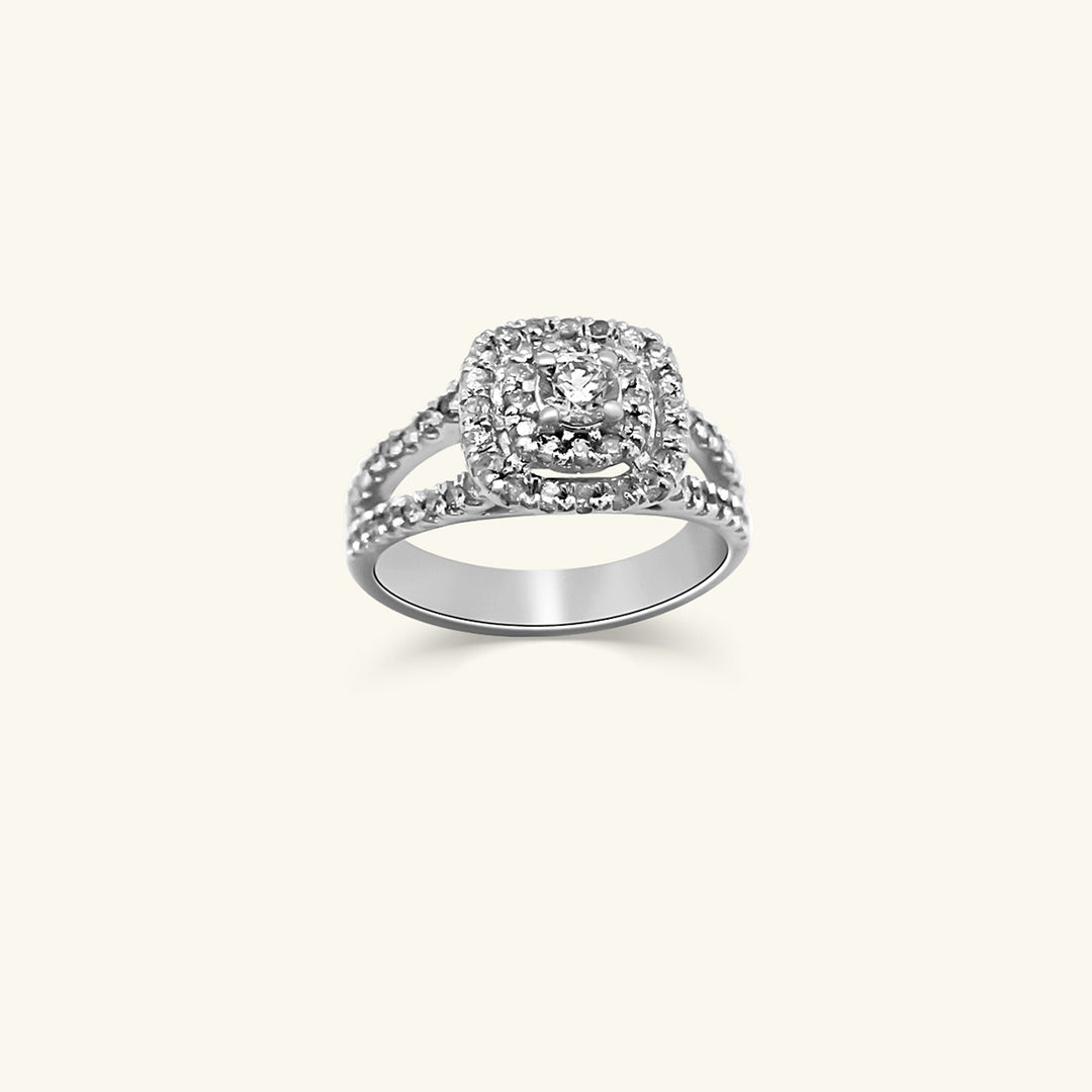 10K Diamond Double Halo Split Shank Ring
