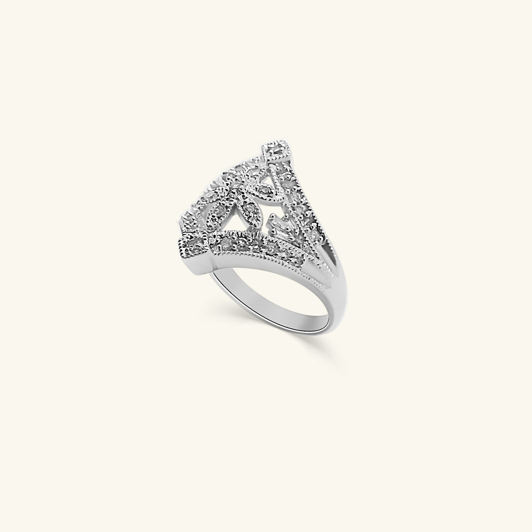 10K Diamond Filigree Floral Shield Ring