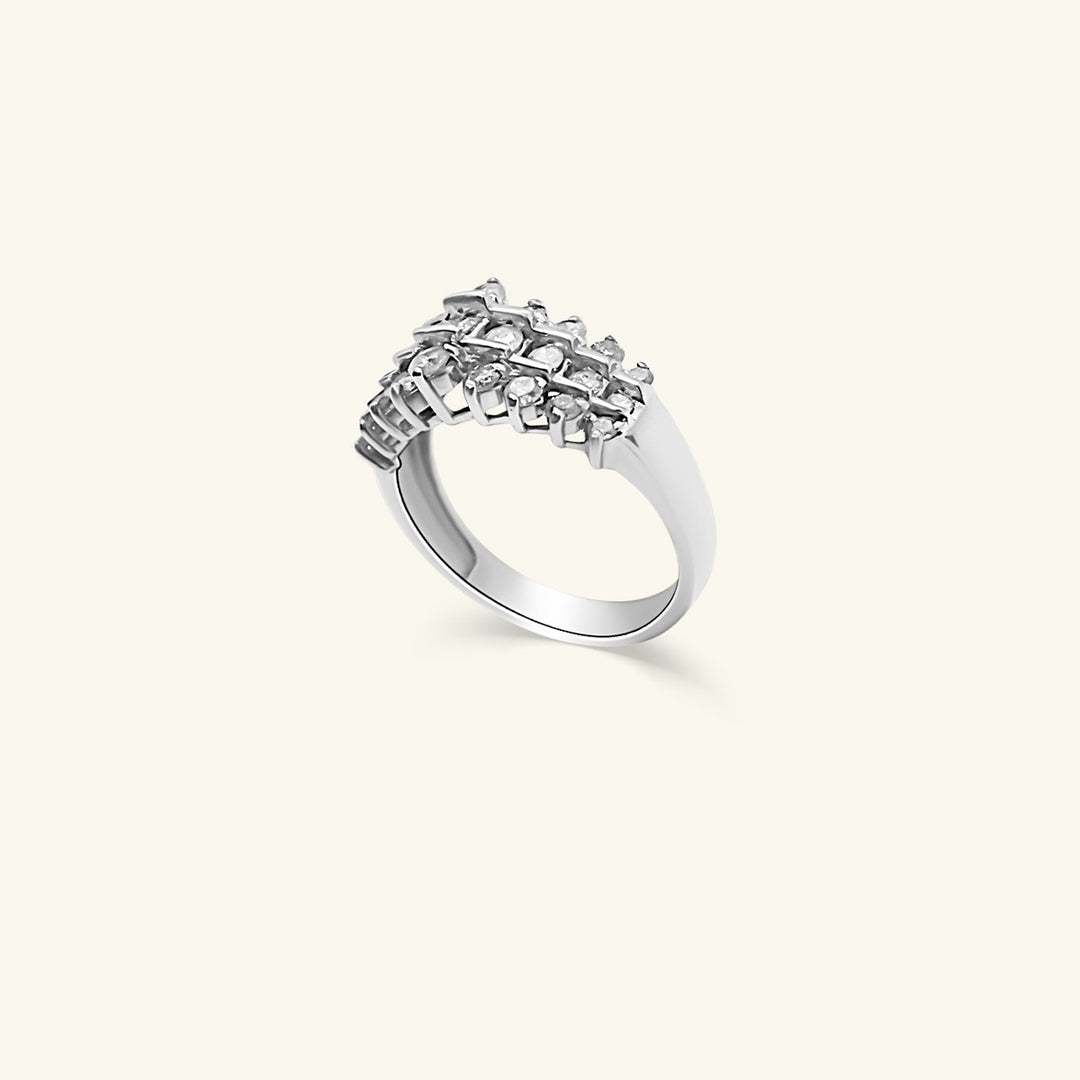 10K Diamond Multi-Row Cluster Band Ring