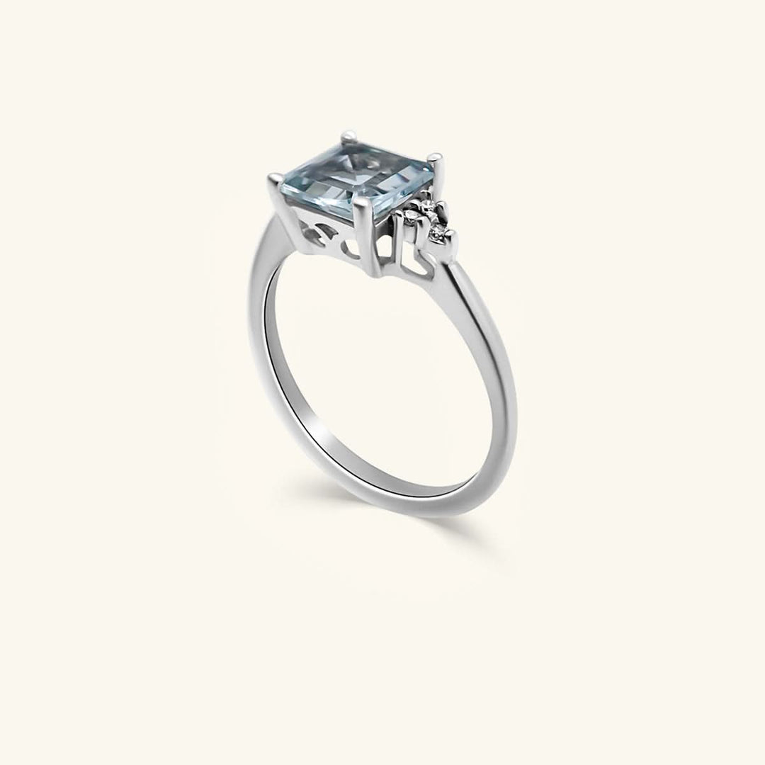 10K Emerald-Cut Blue Topaz Ring with Diamond Accents