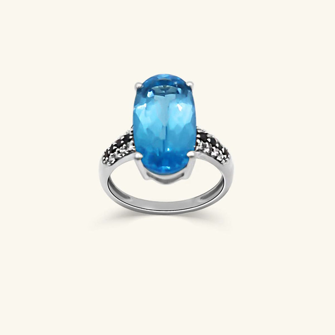 10K Oval Blue Topaz & Diamond Ring