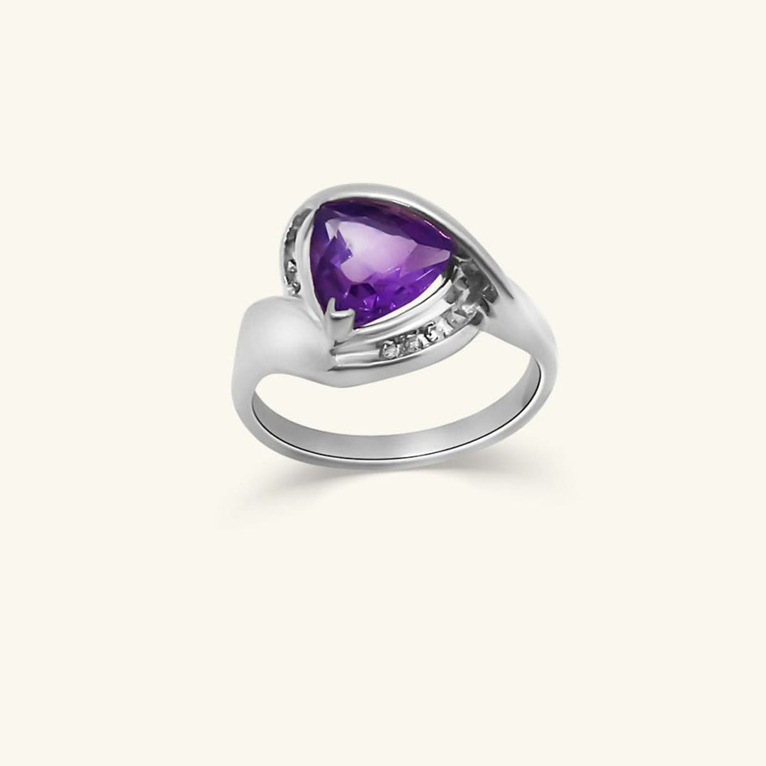 10K Trillion-Cut Amethyst & Diamond Ring