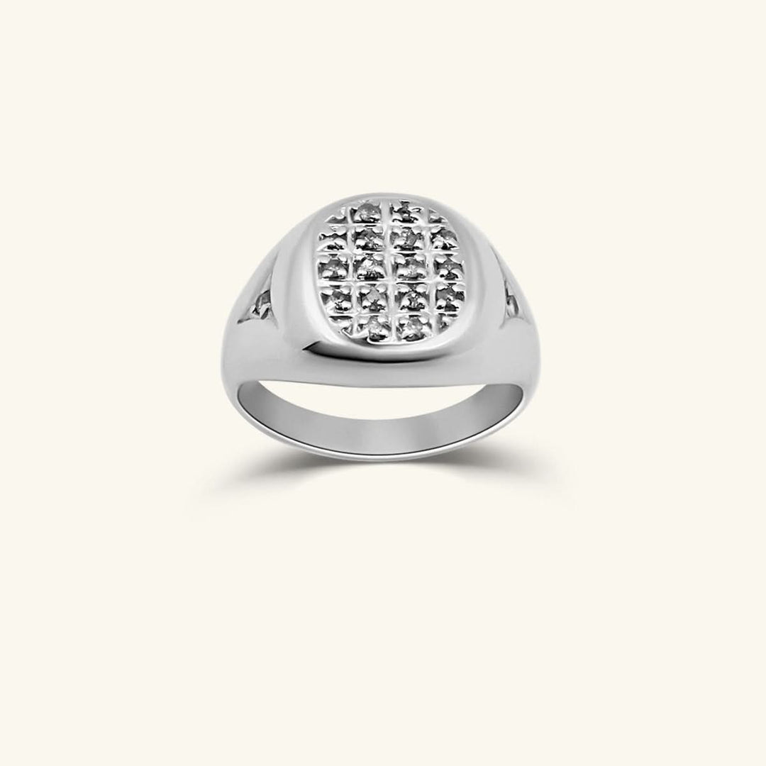 10K White Gold Oval Pavé Men’s Diamond Signet Ring