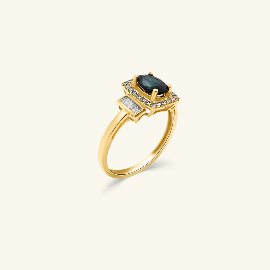 10K Yellow Gold Oval Sapphire & Diamond Ring