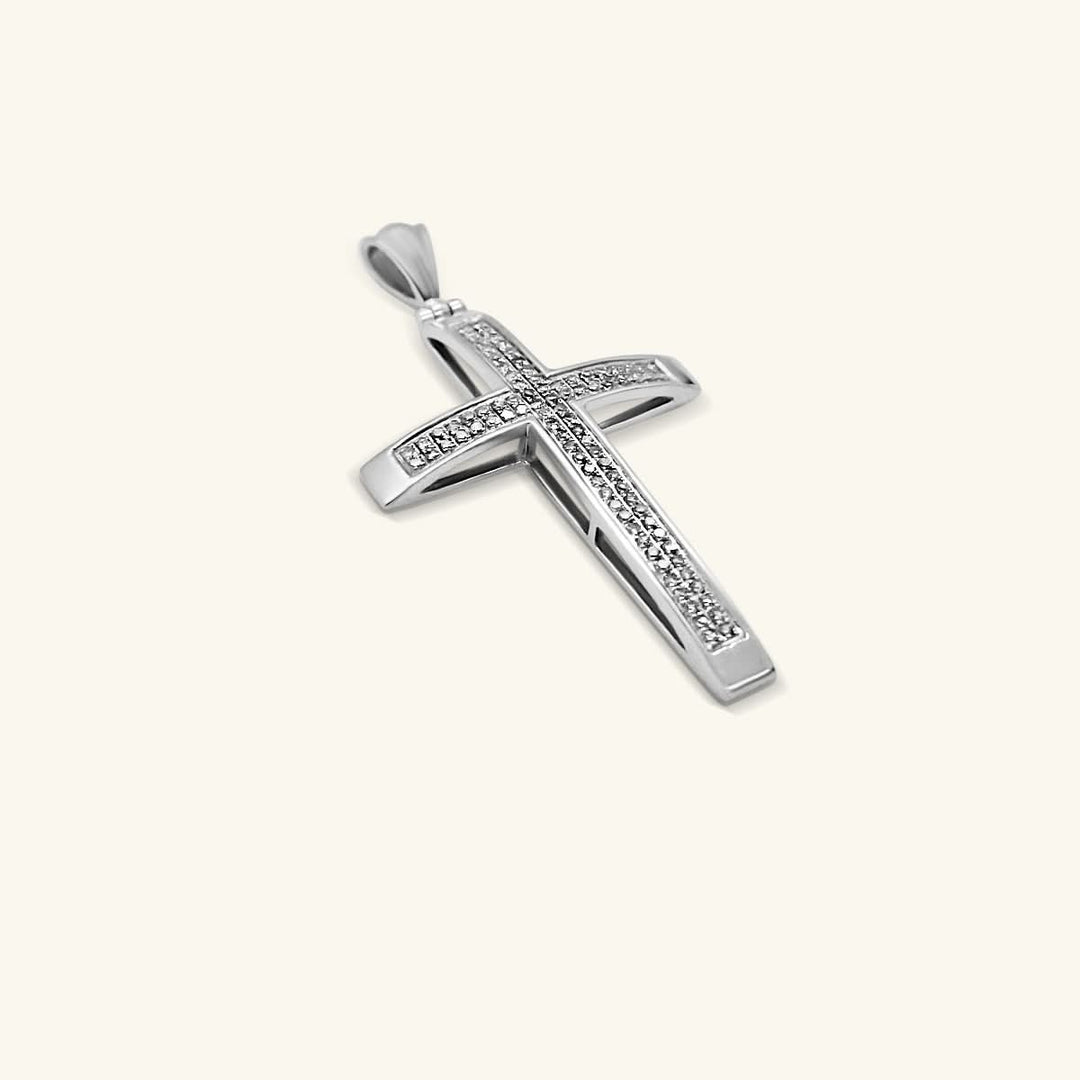 14K White Gold Baguette Diamond Cross Pendant