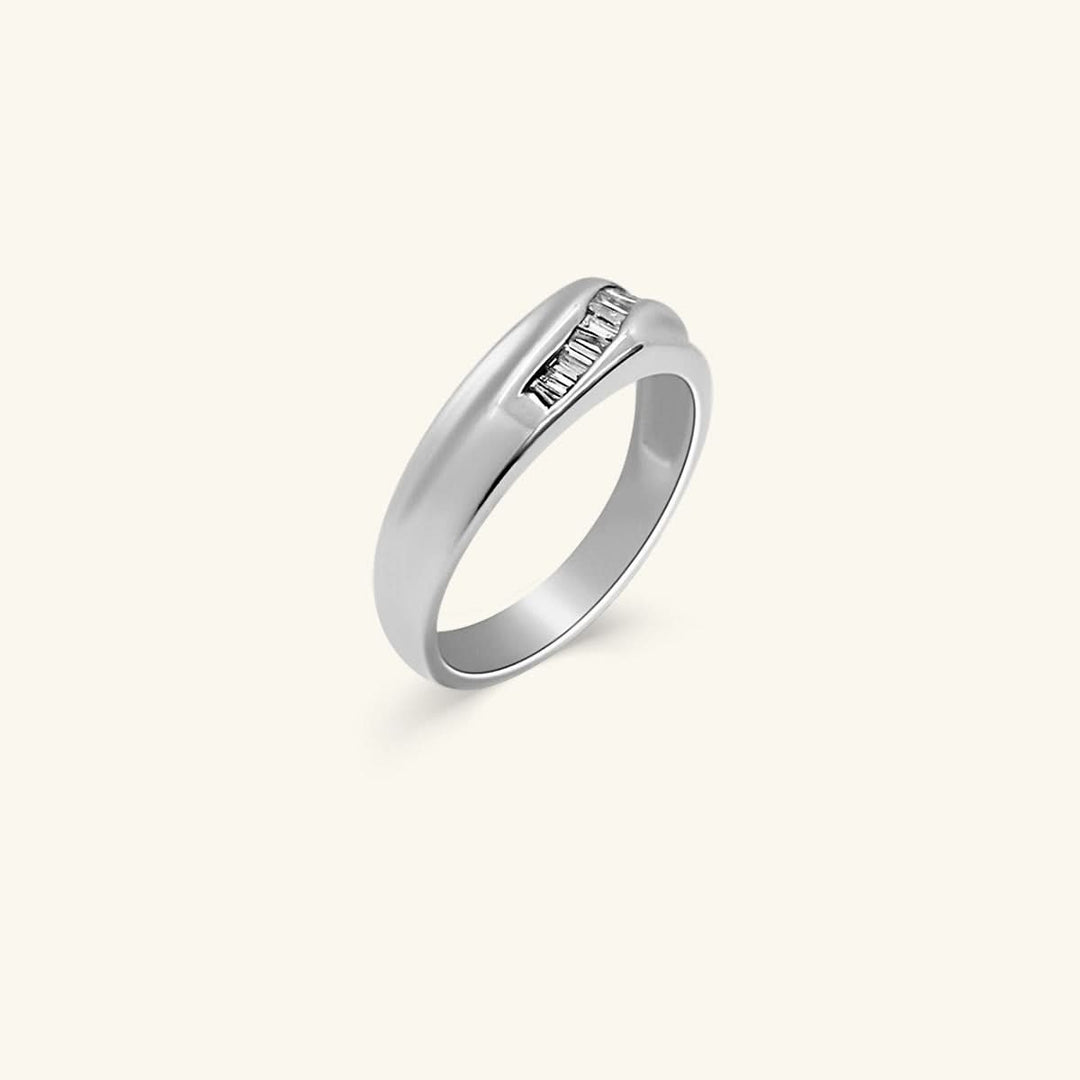 14K White Gold Baguette Men’s Diamond Wave Band Ring