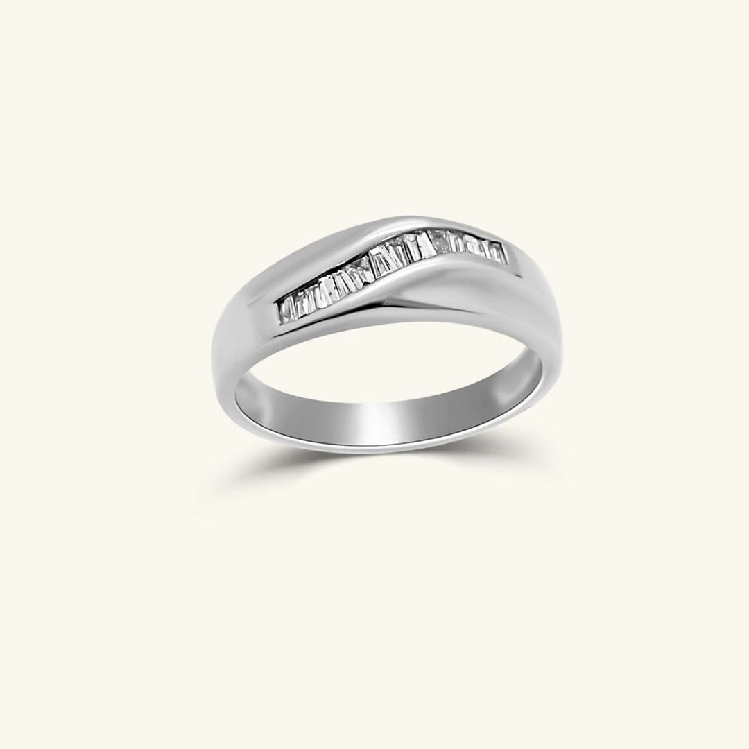 14K White Gold Baguette Men’s Diamond Wave Band Ring