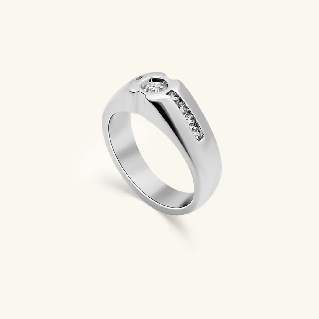 14K White Gold Bezel-Set Men’s Diamond Ring