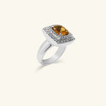 Load image into Gallery viewer, 14K White Gold Cushion-Cut Yellow Citrine Halo Ring with Diamond Pavé
