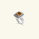 Load image into Gallery viewer, 14K White Gold Cushion-Cut Yellow Citrine Halo Ring with Diamond Pavé
