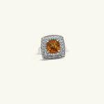 Load image into Gallery viewer, 14K White Gold Cushion-Cut Yellow Citrine Halo Ring with Diamond Pavé

