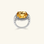 Load image into Gallery viewer, 14K White Gold Large Cushion-Cut Yellow Citrine Ring with Diamond Halo
