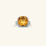 Load image into Gallery viewer, 14K White Gold Large Cushion-Cut Yellow Citrine Ring with Diamond Halo
