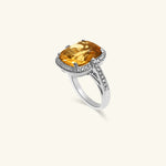 Load image into Gallery viewer, 14K White Gold Large Cushion-Cut Yellow Citrine Ring with Diamond Halo
