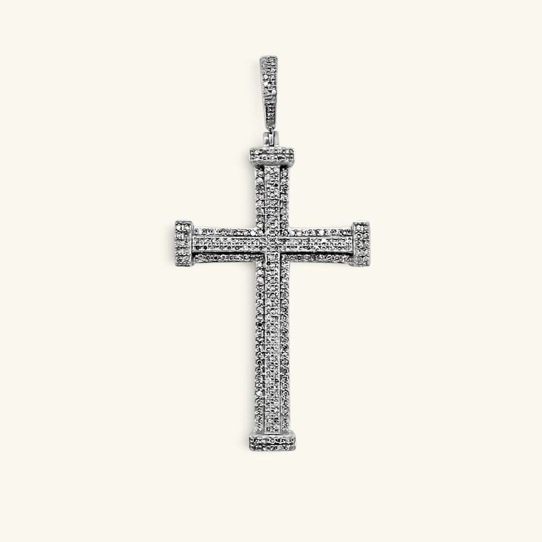 14K White Gold Micro-Pavé Diamond Cross Pendant