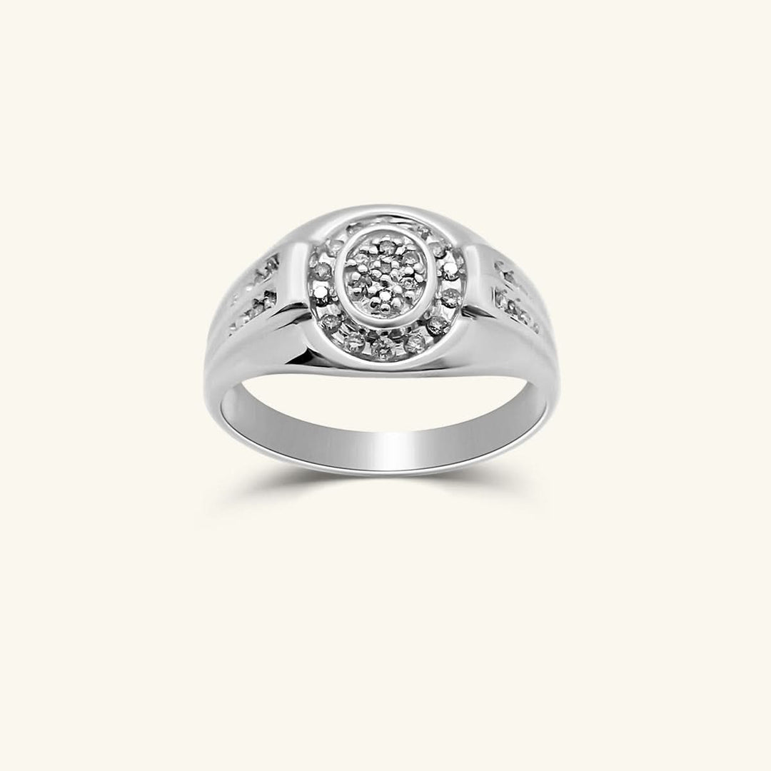 14K White Gold Oval Halo Men’s Diamond Ring