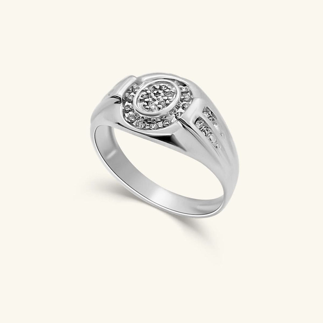 14K White Gold Oval Halo Men’s Diamond Ring