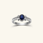 Load image into Gallery viewer, 14K White Gold Oval Sapphire Diamond Accent Ring
